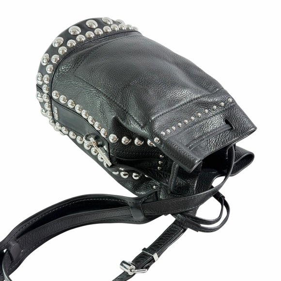KENZO Black Leather Drawstring Closure Studded Bucket Shoulder Bag main image 12